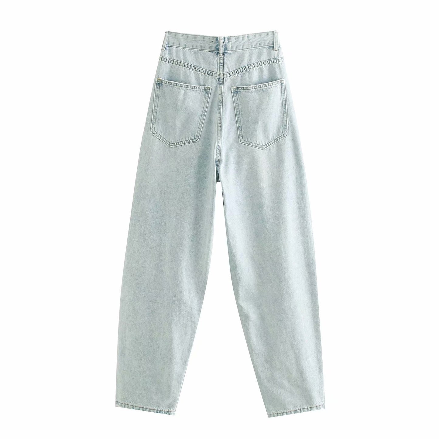Ladies Drape Washed Denim Blue Loose Daddy Jeans