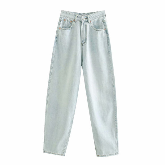Ladies Drape Washed Denim Blue Loose Daddy Jeans