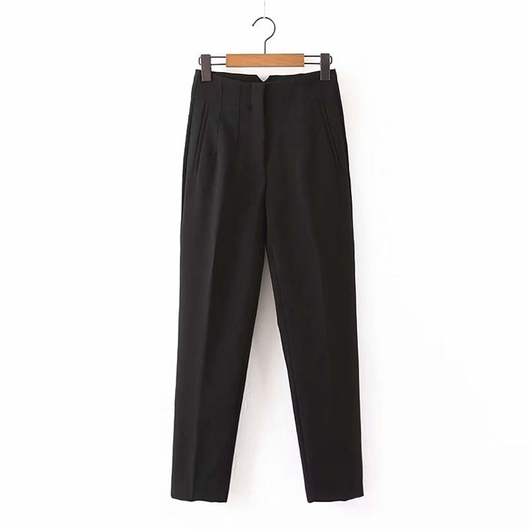 High Waist Straight Pleated Slacks