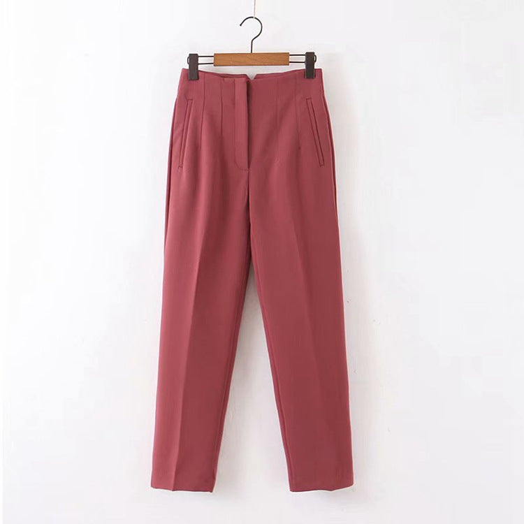 High Waist Straight Pleated Slacks