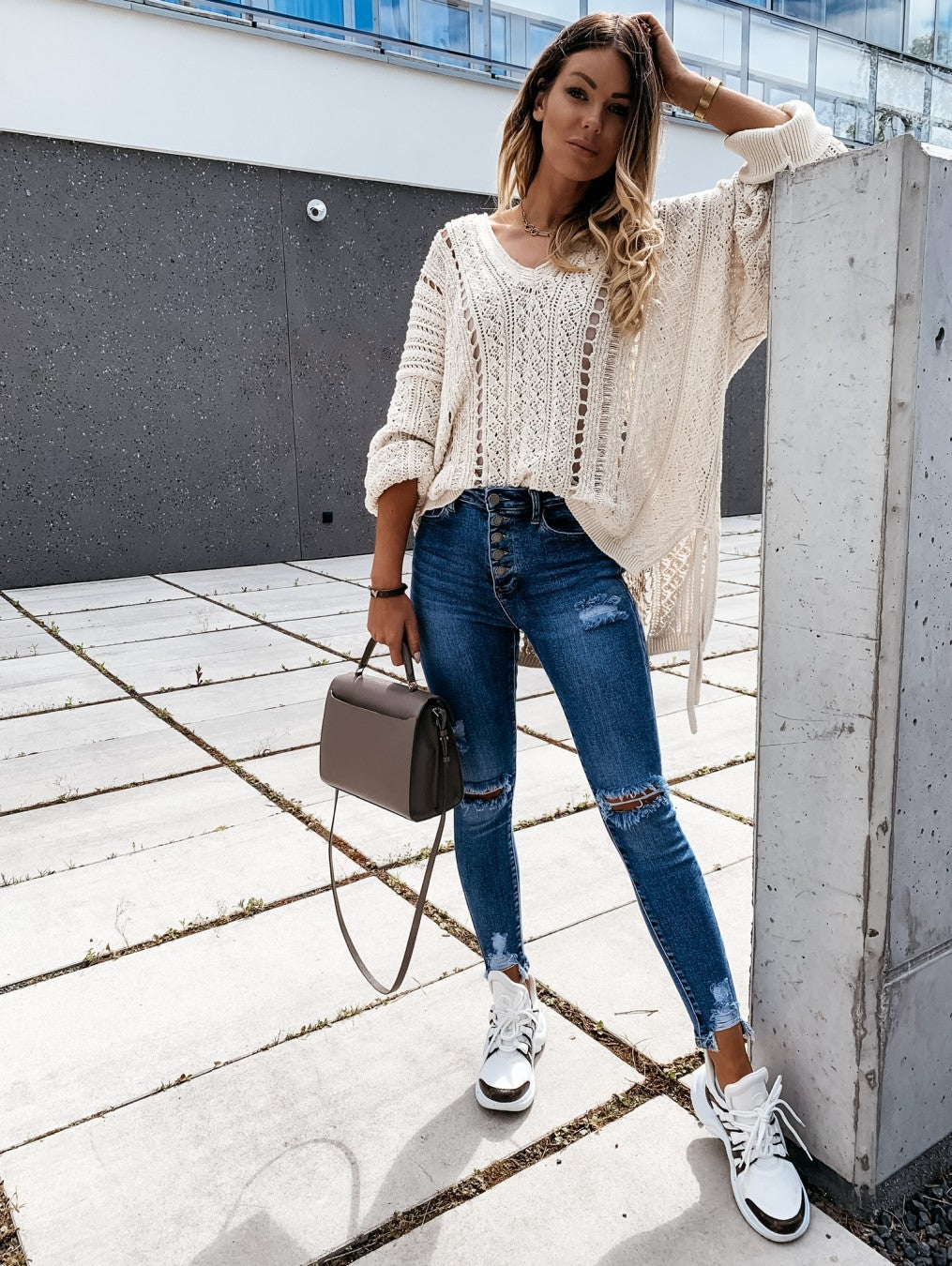 Holed Jeans, Low Waist Holed Hemmed Leggings