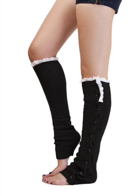 Flat Button Lace Warm Socks