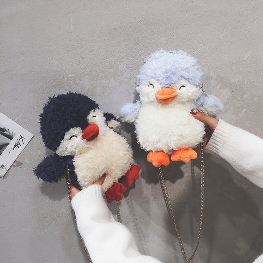 Cartoon Plush Chain Small Bag Female Cute Penguin Mobile Phone Bag New Korean Version Single Shoulder Messenger Bag