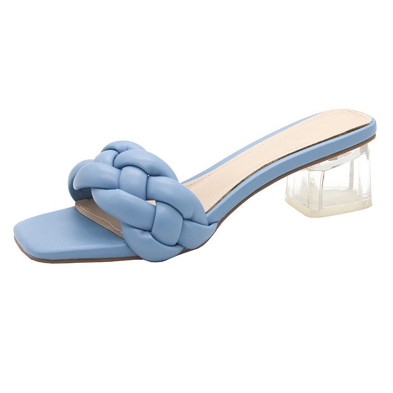 Women's Mid-heel Slippers With Woven Square Toe Sandals