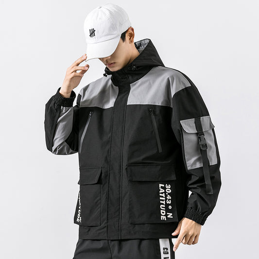 Hooded Korean Style Trendy Handsome Student Tooling Casual Boys Jacket