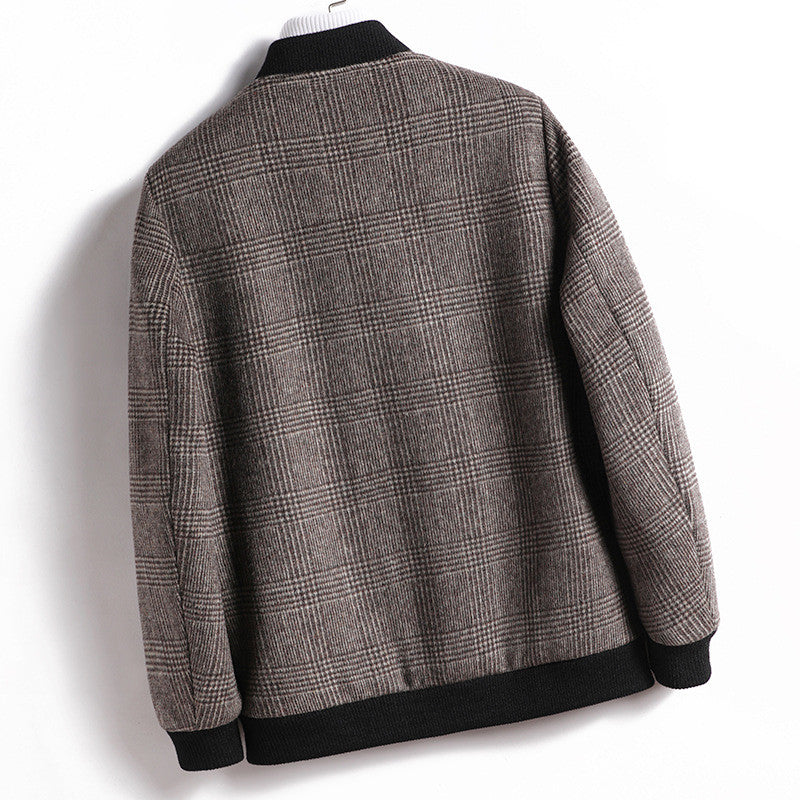 Casual Young British School Overcoming Plaid Woolen Jacket