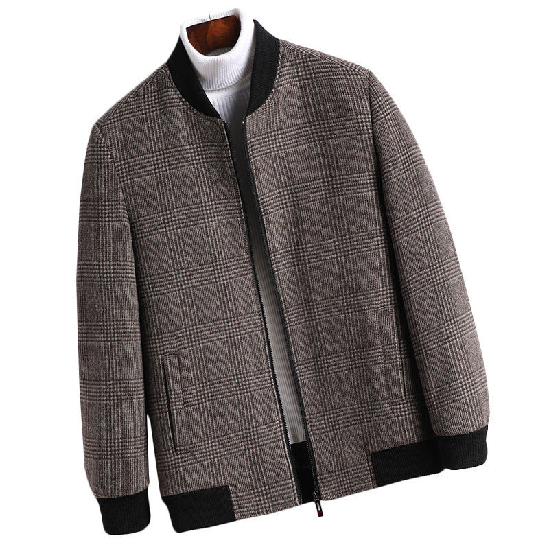 Casual Young British School Overcoming Plaid Woolen Jacket