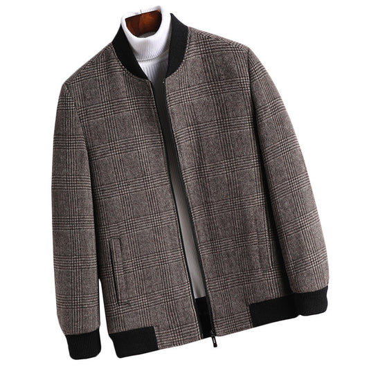 Casual Young British School Overcoming Plaid Woolen Jacket