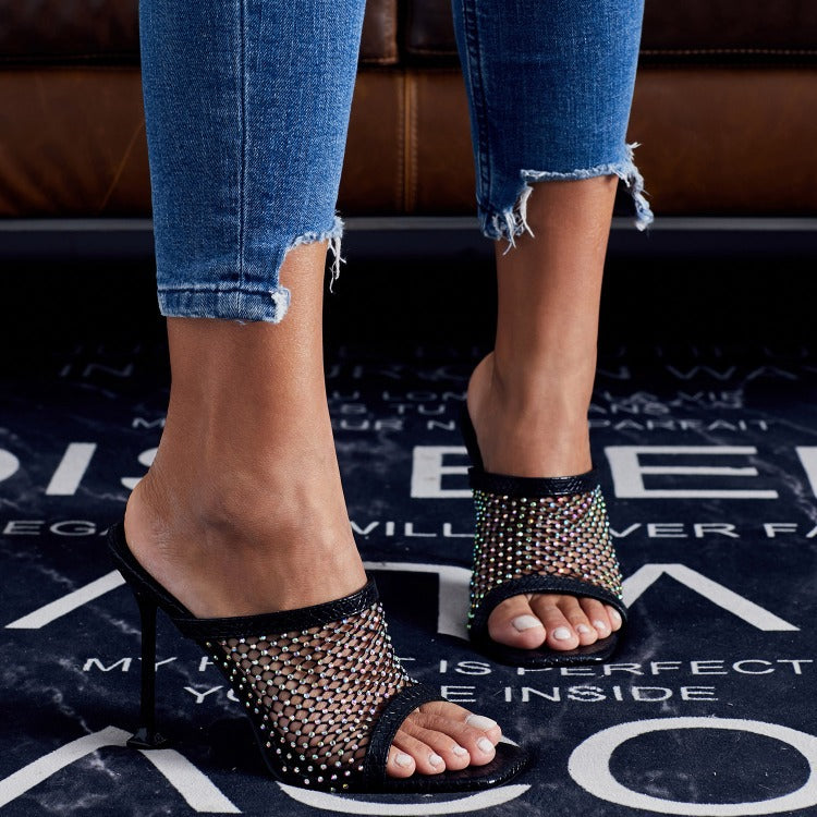 Wear Rhinestone Semi-Stiletto Slippers