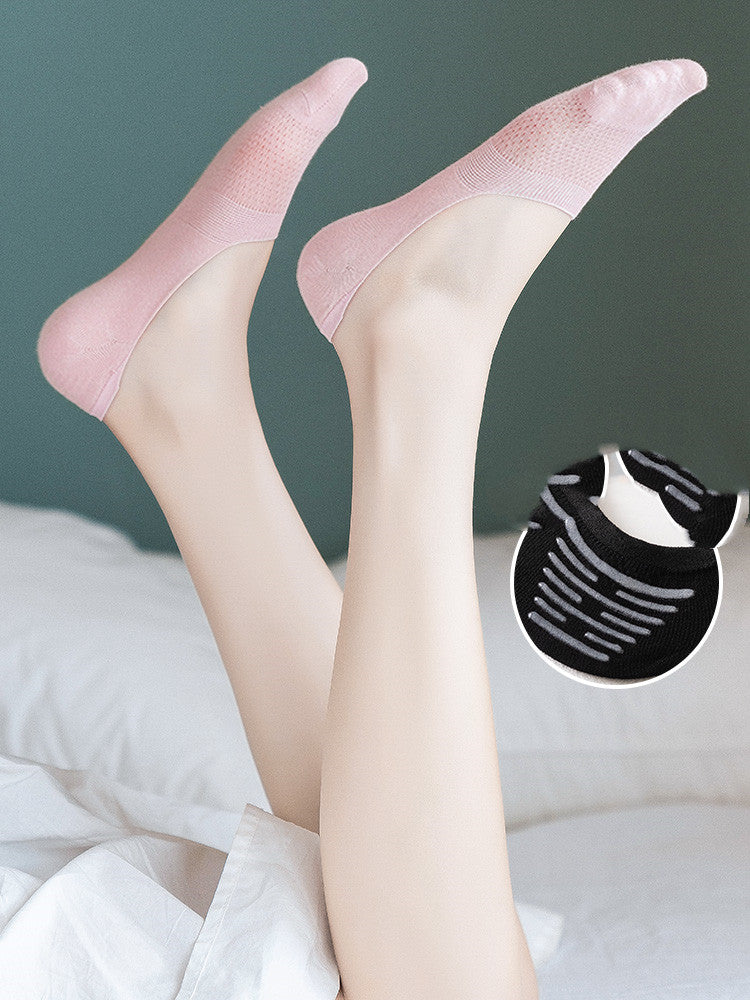 Socks Female Spring And Summer Boat Socks Pure Cotton Silicone Non-Falling Heel Socks Shallow Mouth Non-Slip Invisible Spring And Autumn Ins Tide Thin Section