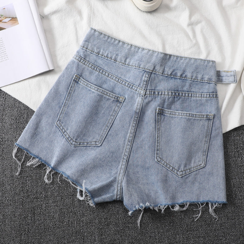 Women's Loose Denim Shorts With Ripped Holes