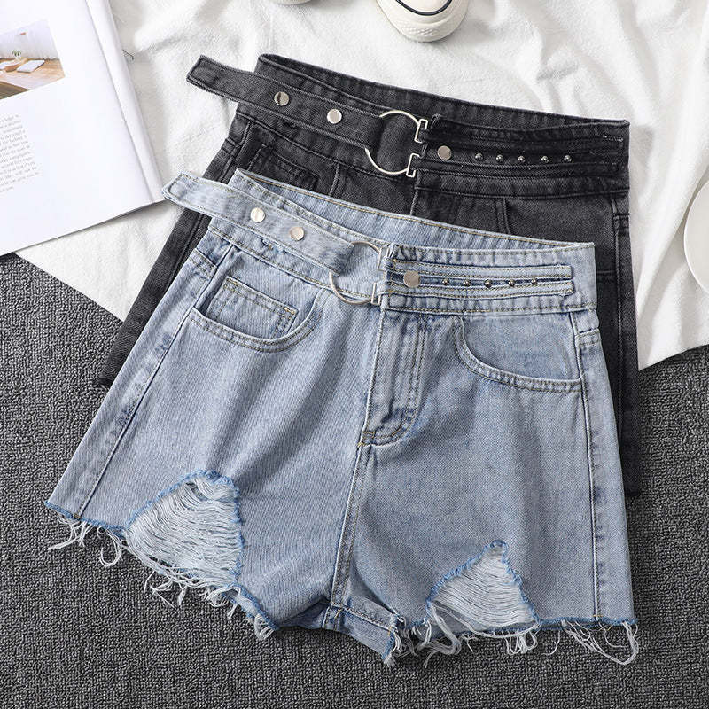 Women's Loose Denim Shorts With Ripped Holes
