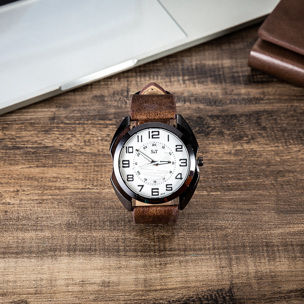 Men's Fashion Simple Belt Quartz Watch and Bracelet Set
