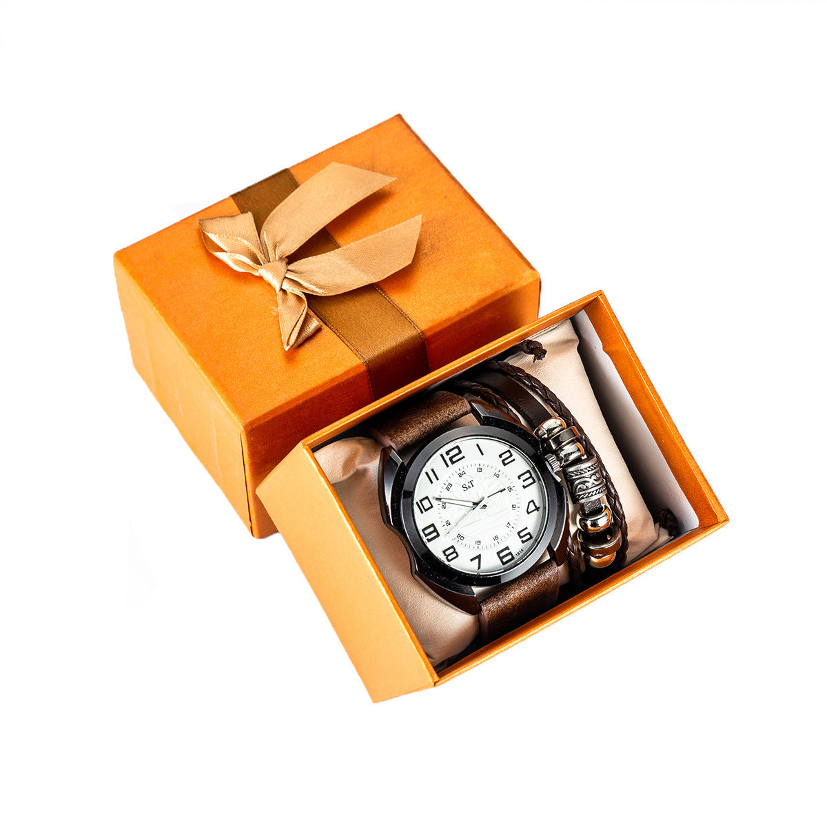 Men's Fashion Simple Belt Quartz Watch and Bracelet Set