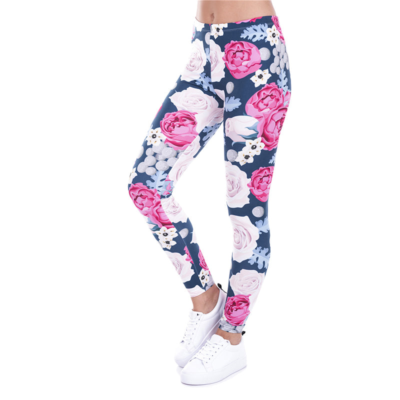 EBAY Amazon Women's WISH Hot Selling Style Peony Print Leggings Yoga Pants