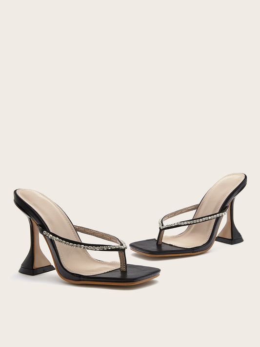 Flip-Toe High-Heel Square Sandals And Slippers
