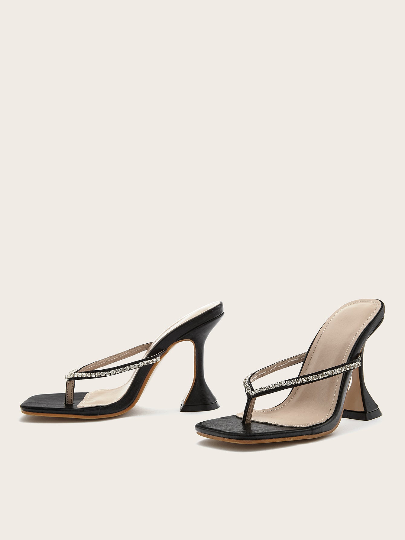 Flip-Toe High-Heel Square Sandals And Slippers