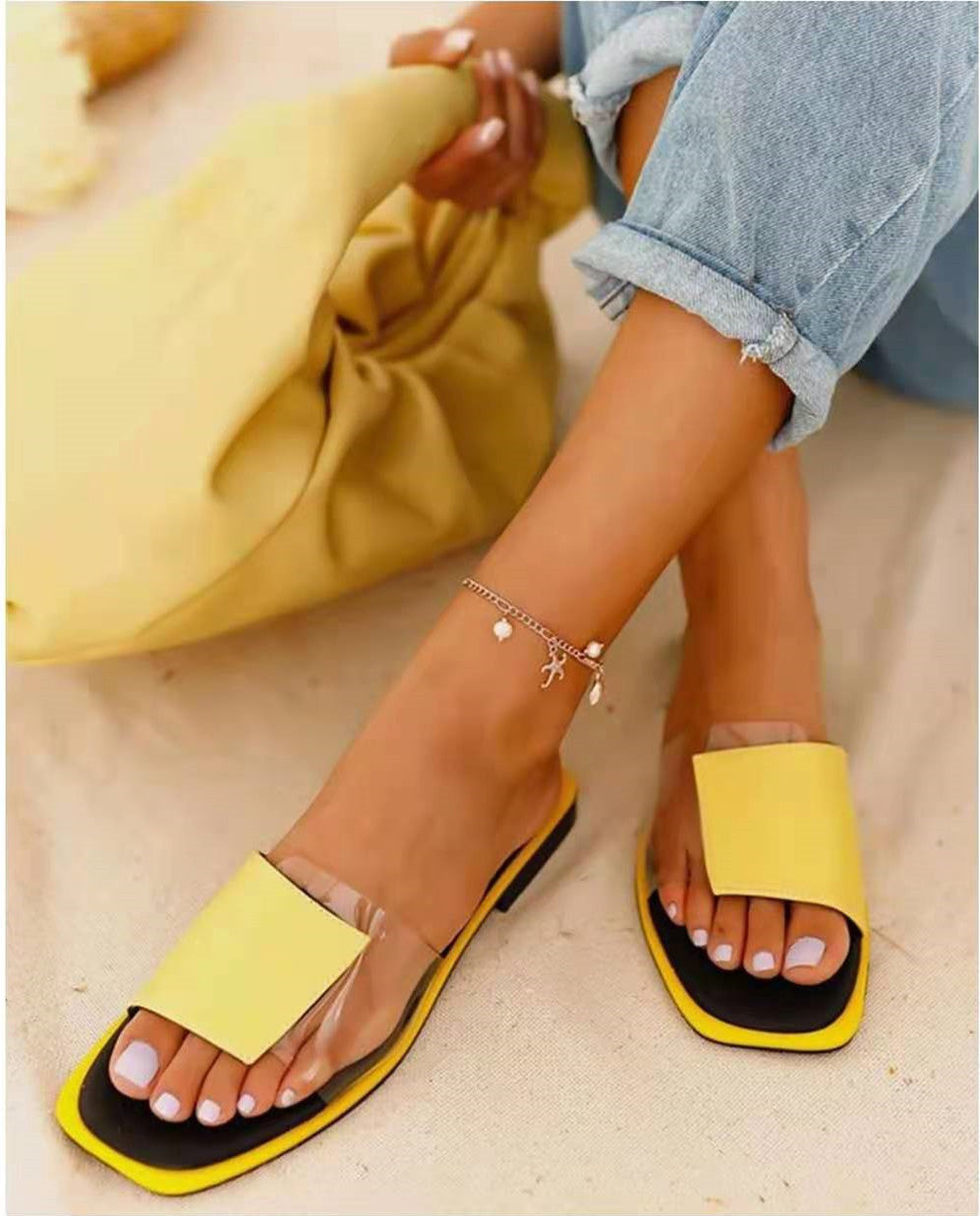 Stitching Fashion Solid Color Flat Sandals
