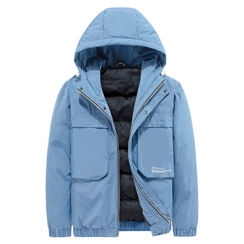 Stand-up Collar Three-dimensional Patch Pocket Black Large Size Zipper Loose-fitting Hood