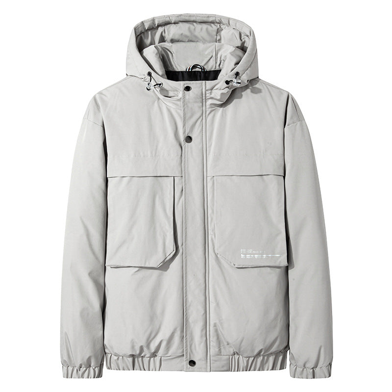 Stand-up Collar Three-dimensional Patch Pocket Black Large Size Zipper Loose-fitting Hood