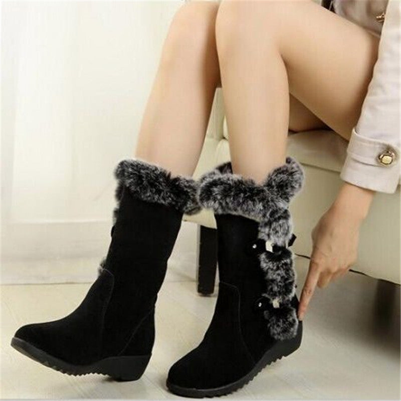 Suede Warm Plus Size Fashionable Low-heel Boots