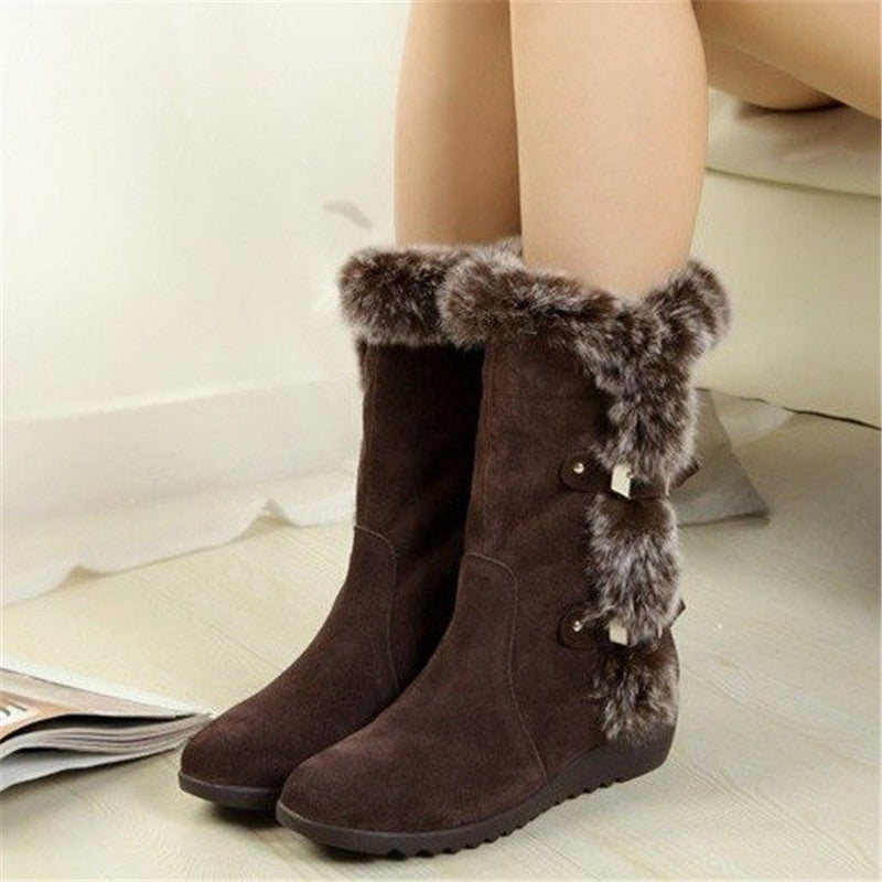 Suede Warm Plus Size Fashionable Low-heel Boots