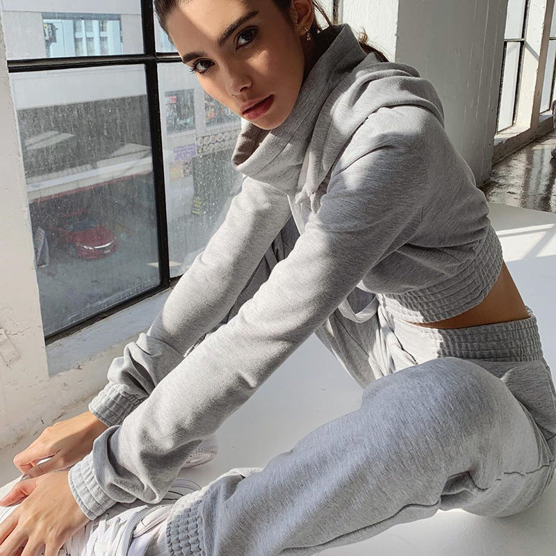 Long Sleeves Crop Top 2 Two Piece Set Women