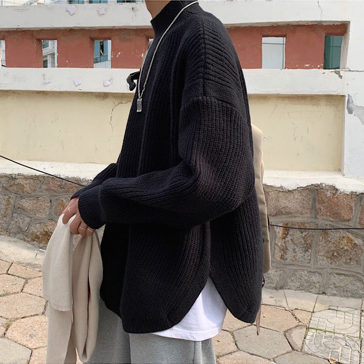 Half-high Collar Men's Autumn And Winter Thickened Loose Trend Lazy Split Bottoming Shirt