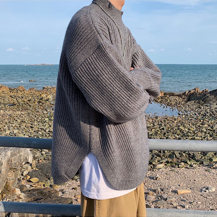Half-high Collar Men's Autumn And Winter Thickened Loose Trend Lazy Split Bottoming Shirt