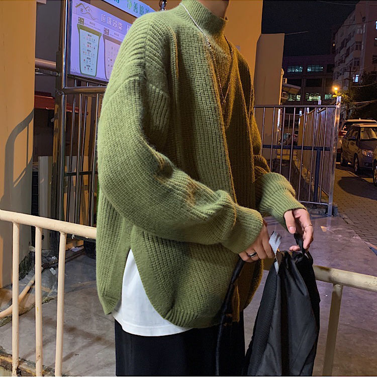 Half-high Collar Men's Autumn And Winter Thickened Loose Trend Lazy Split Bottoming Shirt
