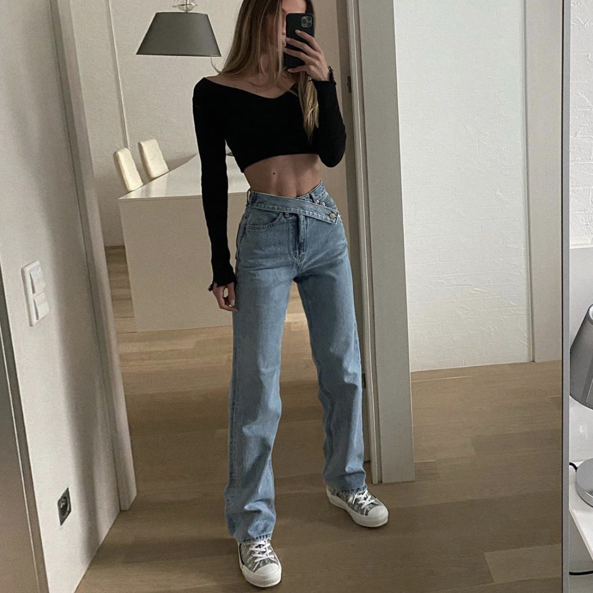 Straight Mopping High-Waisted Wide-Leg Pants