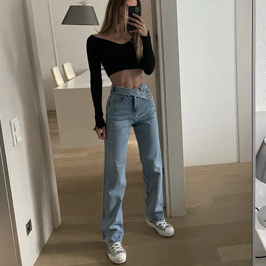 Straight Mopping High-Waisted Wide-Leg Pants