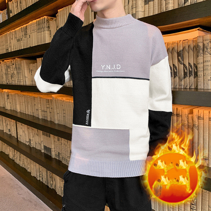 New Men's Casual Thickened Half High Sweater Collar Sweater