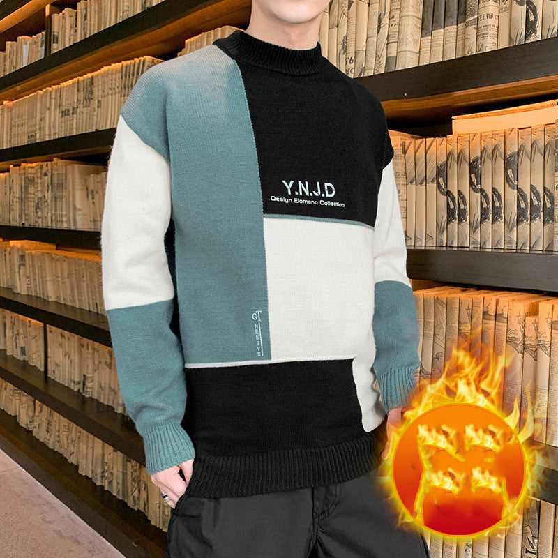 New Men's Casual Thickened Half High Sweater Collar Sweater