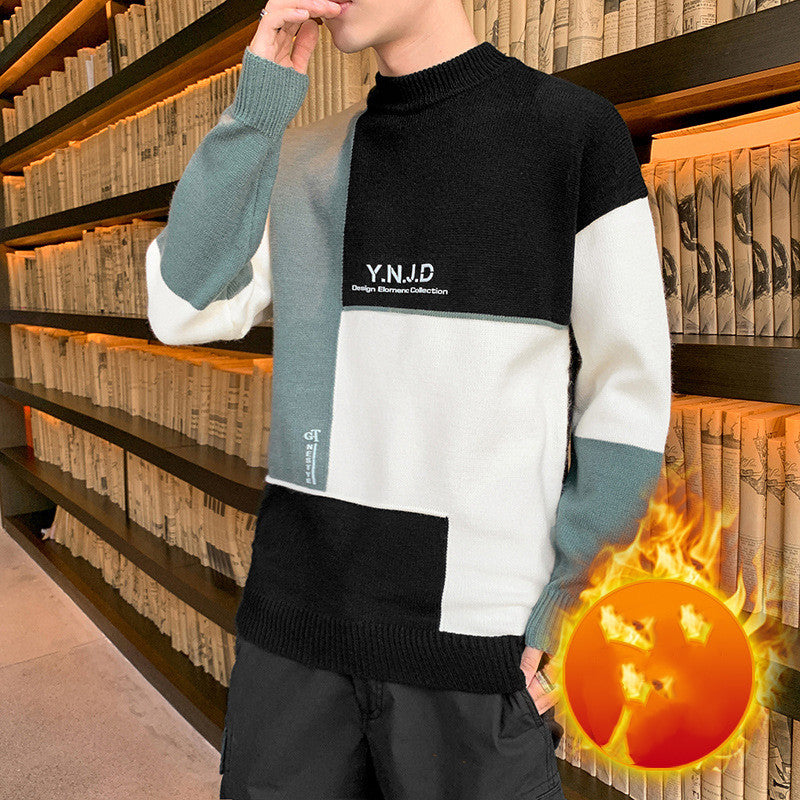 New Men's Casual Thickened Half High Sweater Collar Sweater