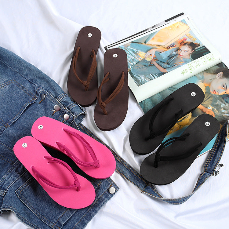 Summer Women's Thick-soled Korean Style Double Belt High-heeled Flip-flops