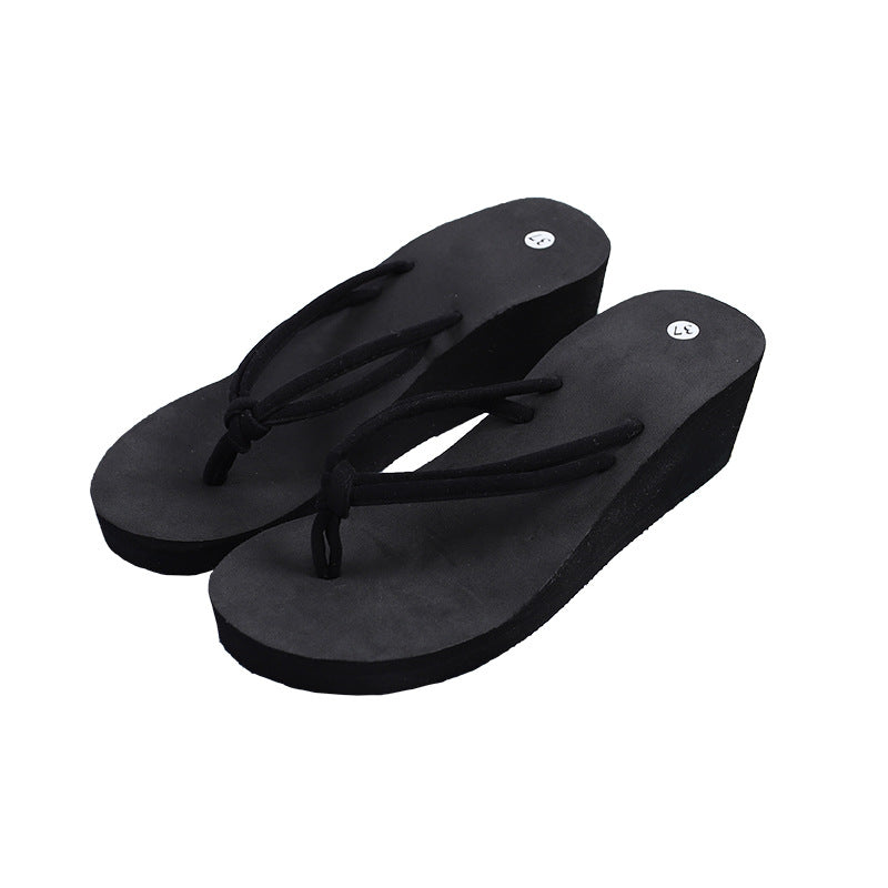 Summer Women's Thick-soled Korean Style Double Belt High-heeled Flip-flops