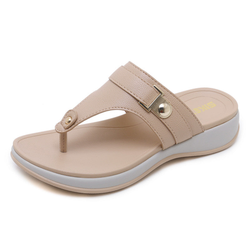 Slippers Female Metal Buckle Sporty Wedge Heel Large Size Light Sandals