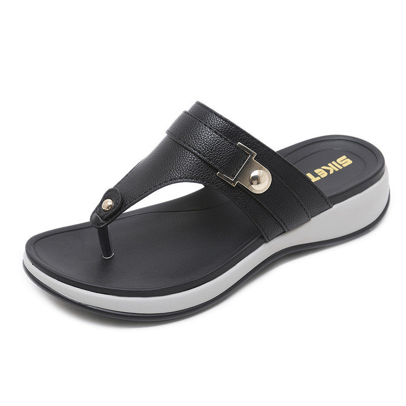 Slippers Female Metal Buckle Sporty Wedge Heel Large Size Light Sandals