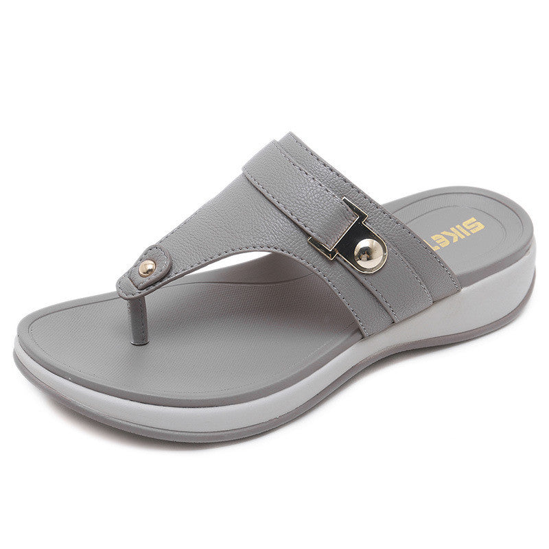 Slippers Female Metal Buckle Sporty Wedge Heel Large Size Light Sandals