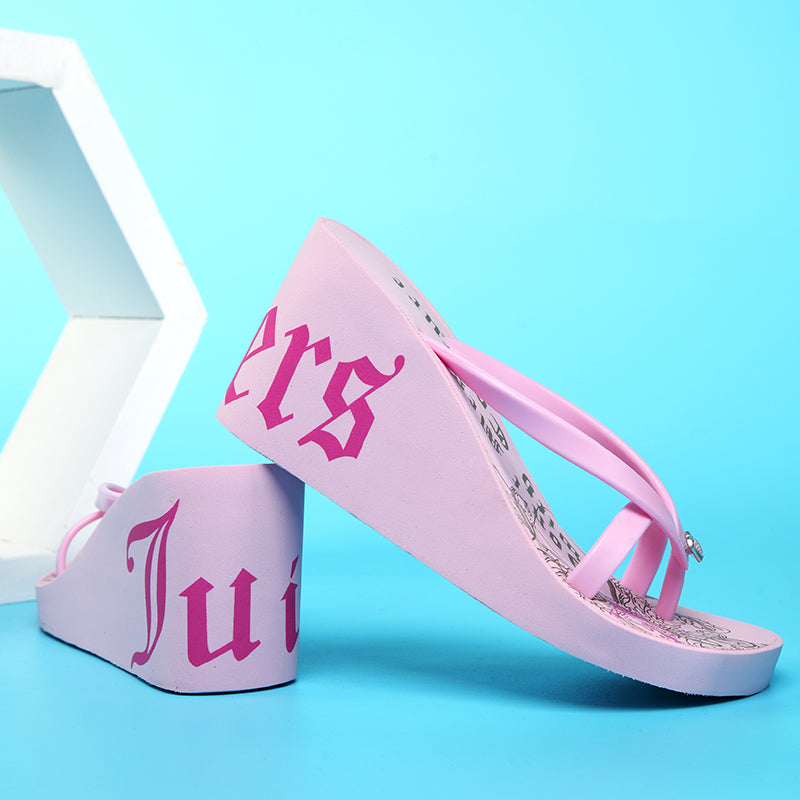 Non-slip Platform Fashion Slippers Printed High-heel Sandals Clip