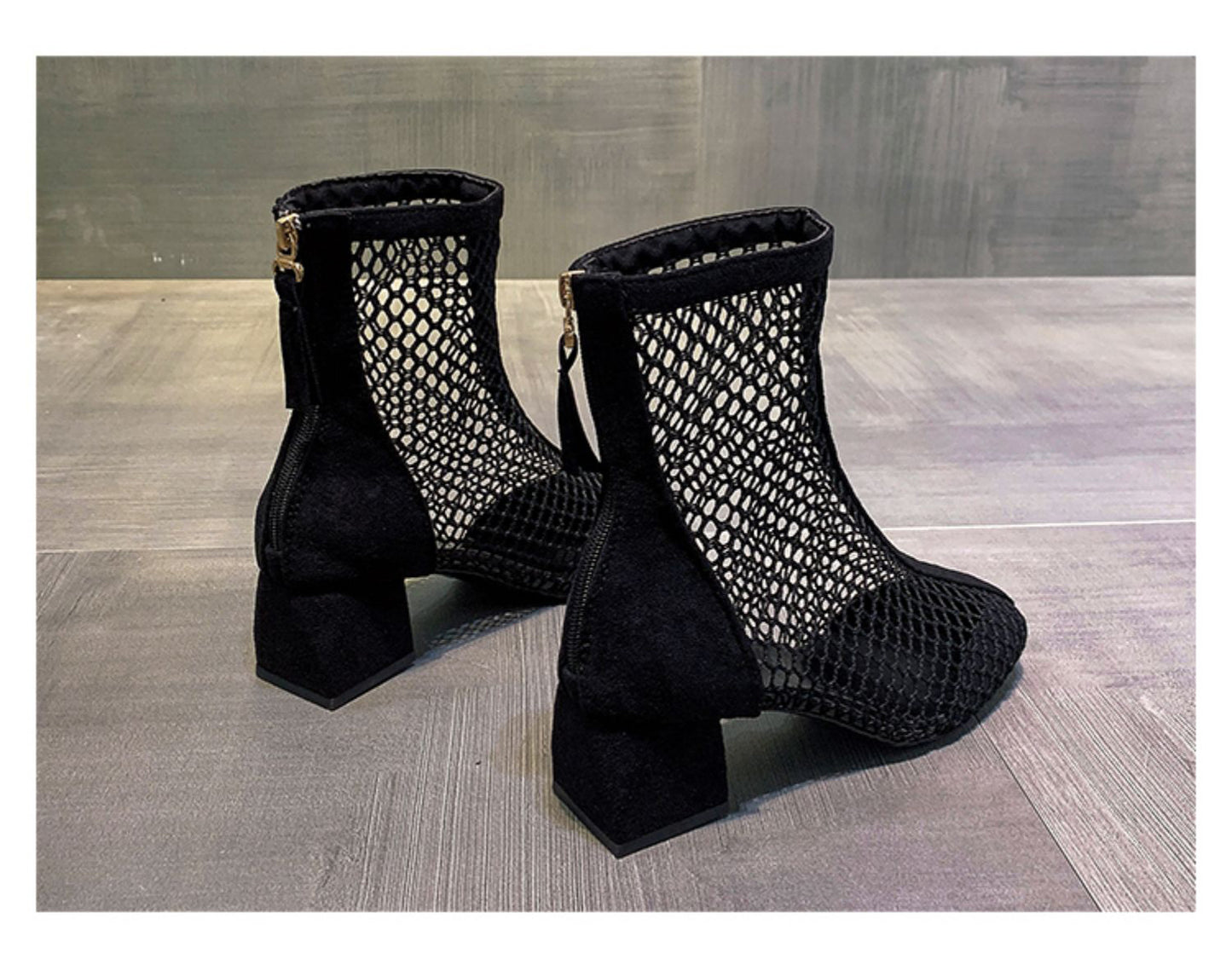 Summer Breathable Net Red Black Thick Heel Short Boots