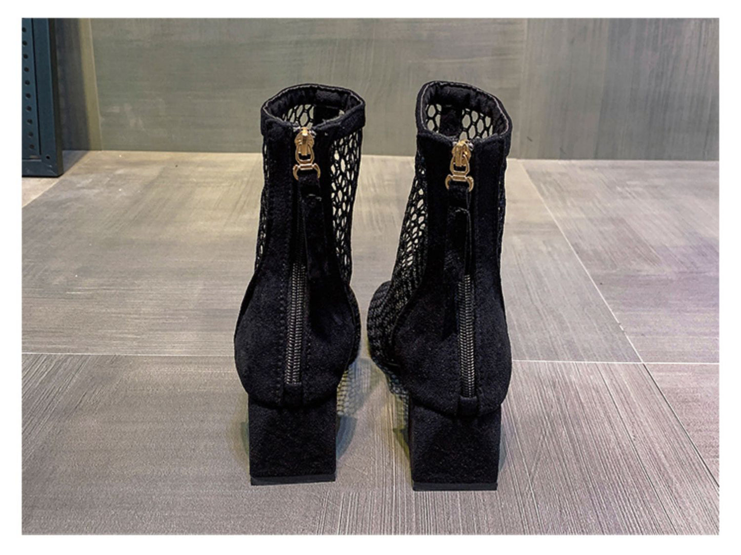 Summer Breathable Net Red Black Thick Heel Short Boots