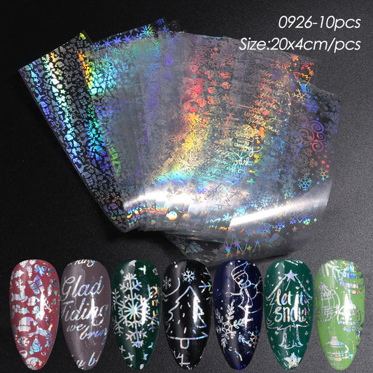 Cross-Border Source Of Nail Art Starry Paper Ins Laser Silver Transparent Bottom Snowflake Christmas Nail Transfer Sticker Nail