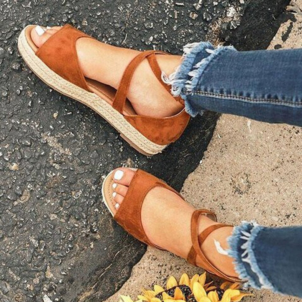 Summer New Linen Straw Woven Platform Shoes Ladies Sandals