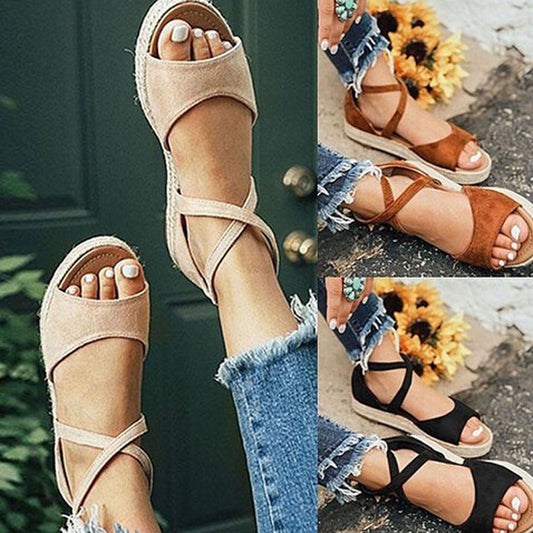 Summer New Linen Straw Woven Platform Shoes Ladies Sandals