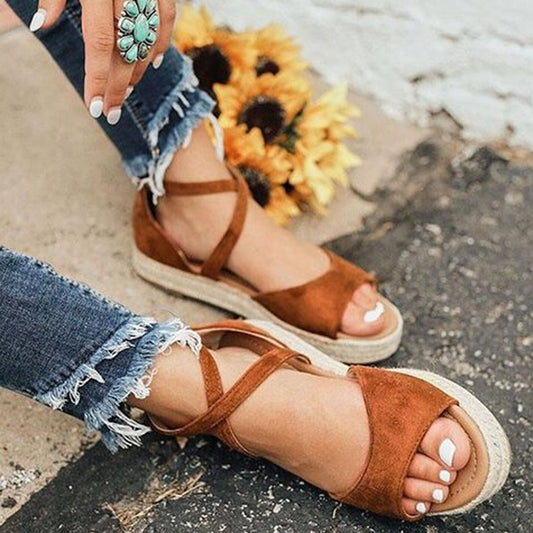 Summer New Linen Straw Woven Platform Shoes Ladies Sandals