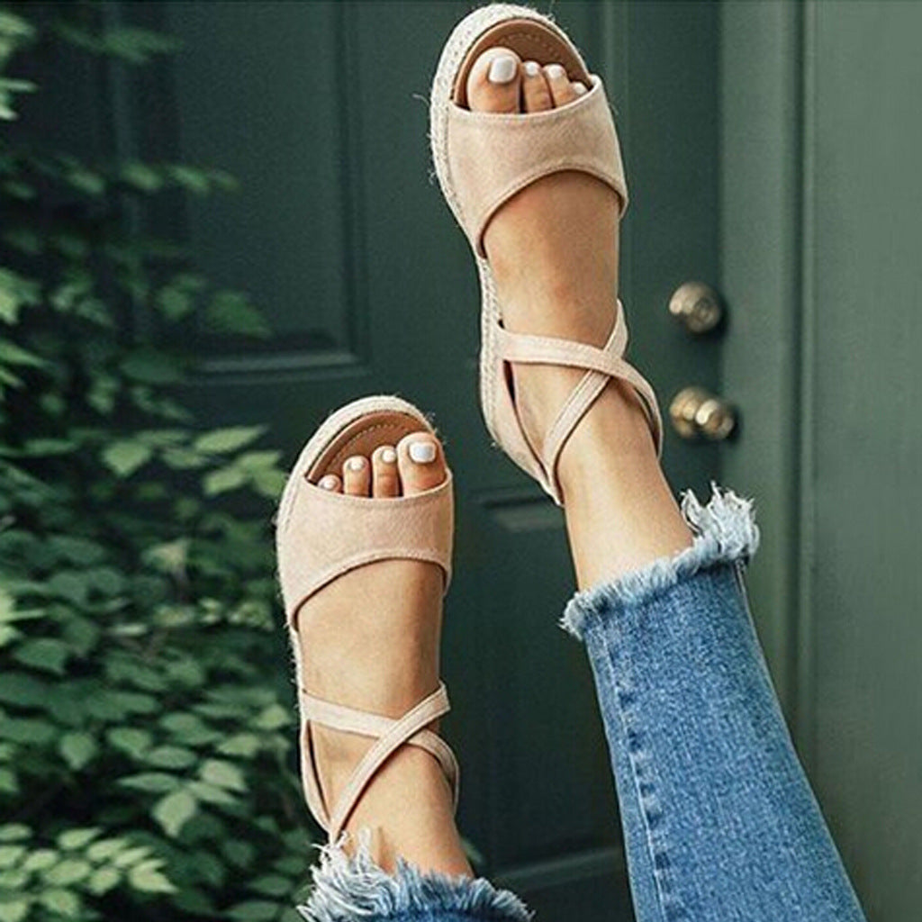 Summer New Linen Straw Woven Platform Shoes Ladies Sandals