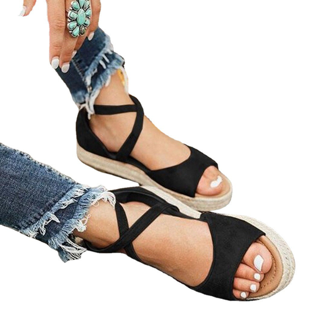 Summer New Linen Straw Woven Platform Shoes Ladies Sandals