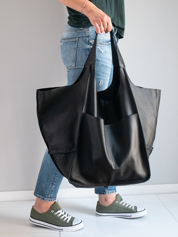 Vintage Large Capacity Handbags PU Soft Leather Big Bag Designer Luxury Women Shoulder Bag Beach On Vacation Woman Tote Bag